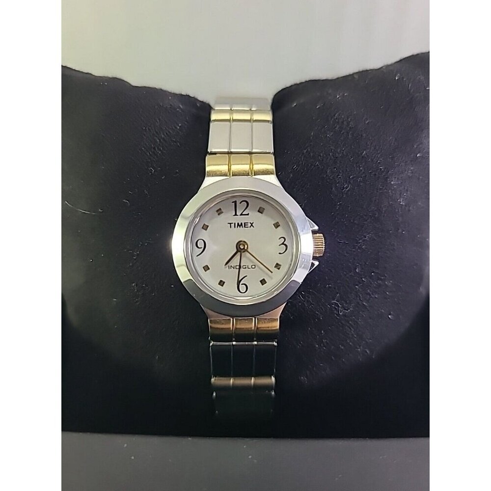 Womens 2007 Y2k Timex Indiglo Quartz Gold Silver Tone 22mm Watch New Battery